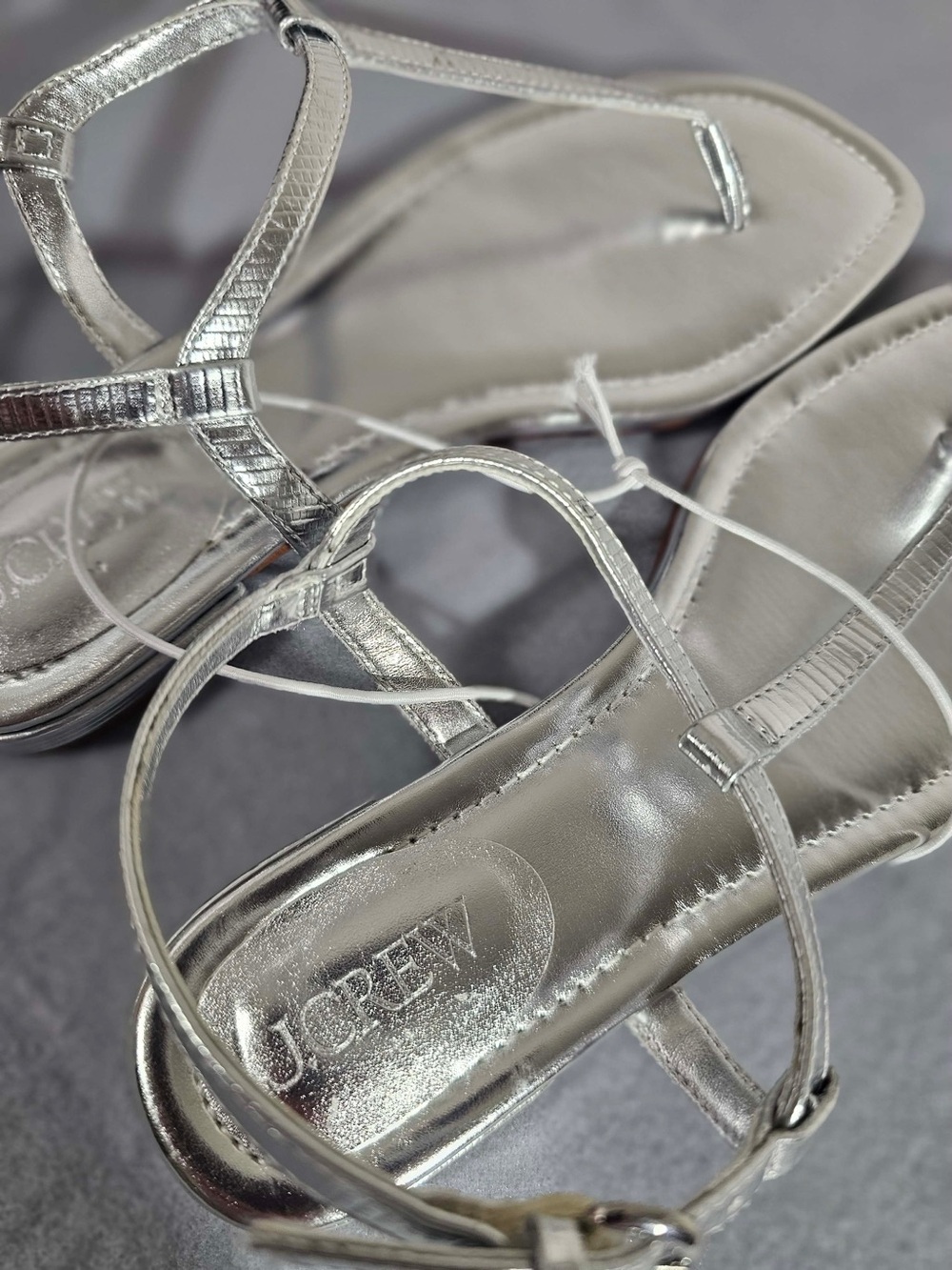 #88 ✨ J.Crew Factory Metallic Silver Ankle Strap Thong Sandals ✨